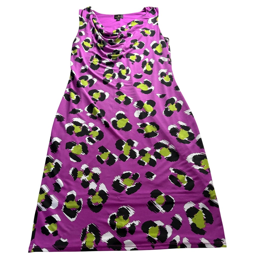 Worthington Purple Abstract Animal Prt Cowl Neck Sleeveless Sheath Dress Office